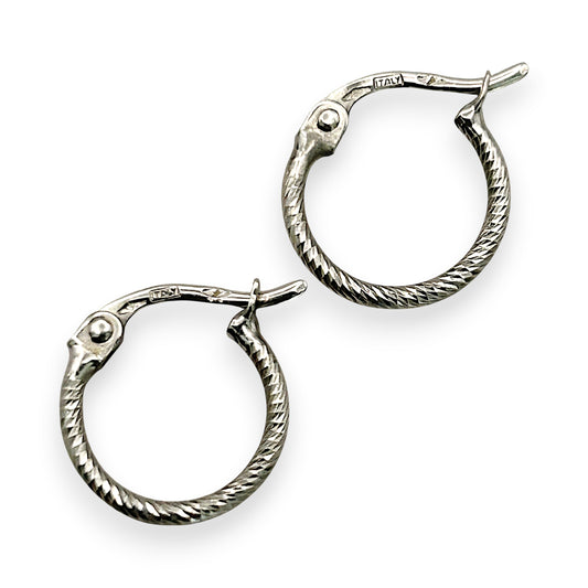 NZGD | 18ct White Gold Frostline Textured Hoop Earrings 13.4mm
