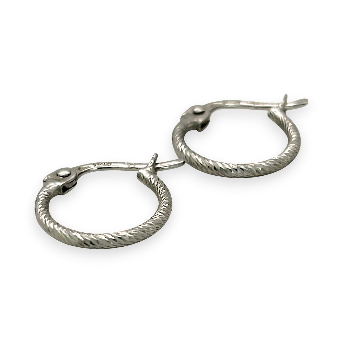 NZGD | 18ct White Gold Frostline Textured Hoop Earrings 13.4mm