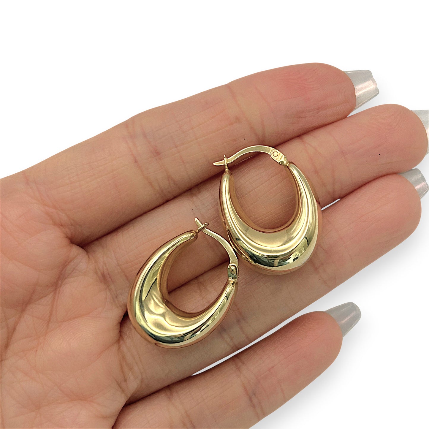 NZGD | 18ct Gold Auric Oval Luxe Hoop Earrings 24.6mm x 18.5mm
