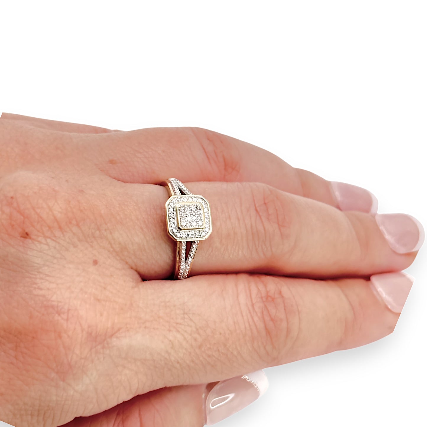 9ct Gold Double Tier Diamond Ring. Valuation $1,650. R # 279