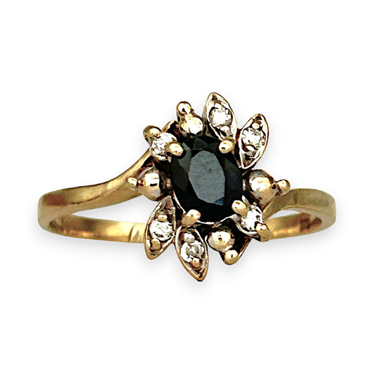 GOLD DEAL | 9K Gold Sapphire & Diamond 7 Stone Ring Size M1/2