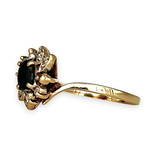 GOLD DEAL | 9K Gold Sapphire & Diamond 7 Stone Ring Size M1/2