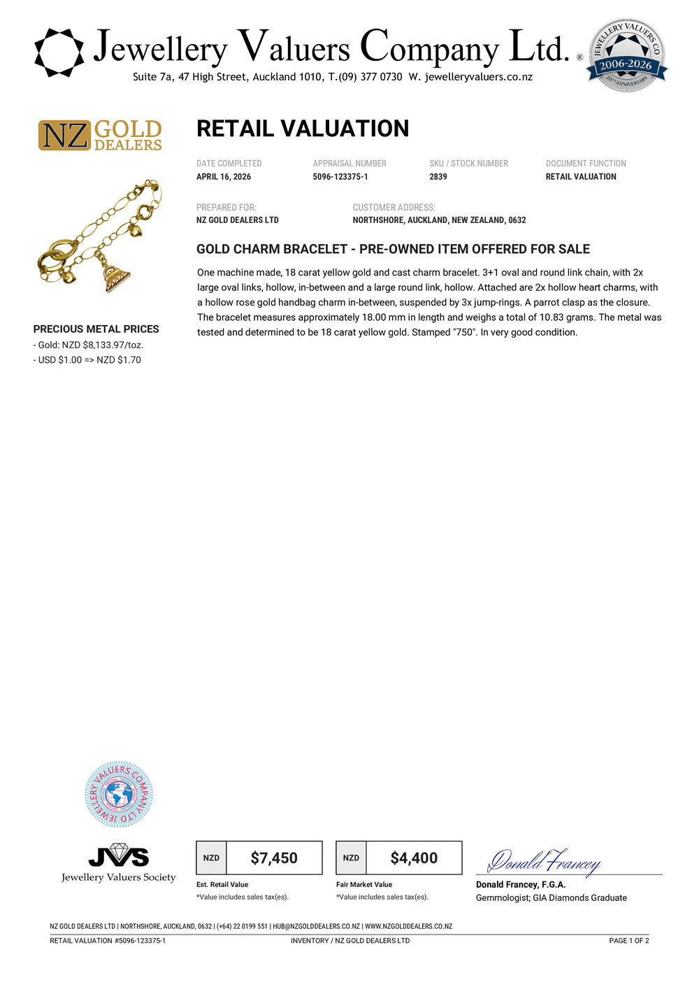 NZGD | 18ct Gold Signature Muse Charm Bracelet Valuation $7,450