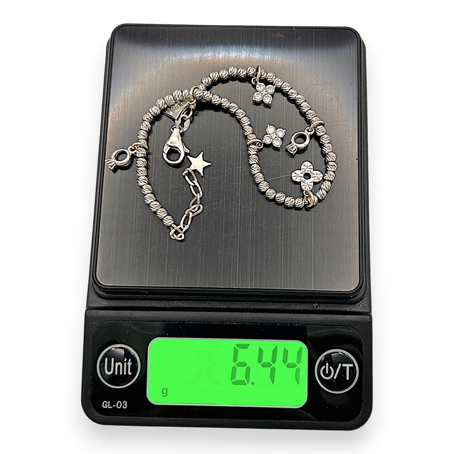 NZGD | 18ct White Gold Celestial Six‑Charm Bracelet 16 - 18.5cm