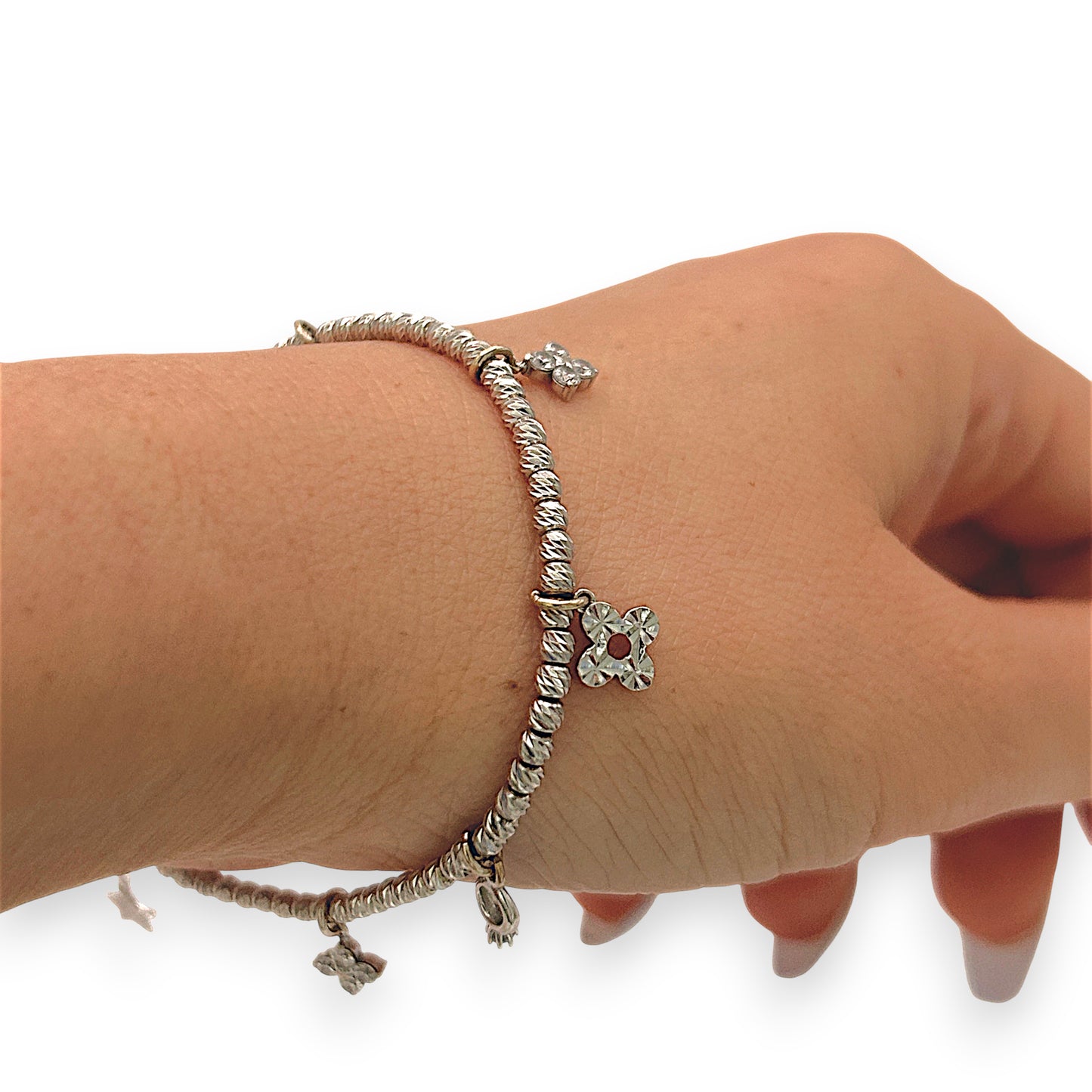 NZGD | 18ct White Gold Celestial Six‑Charm Bracelet 16 - 18.5cm