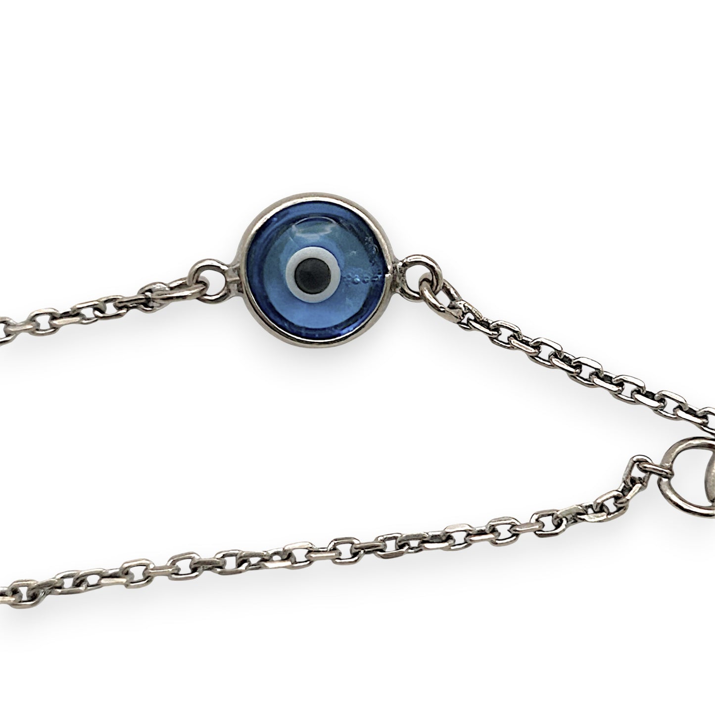 NZGD | 18ct White Gold Blue Evil Eye Cross Bracelet 18.5cm