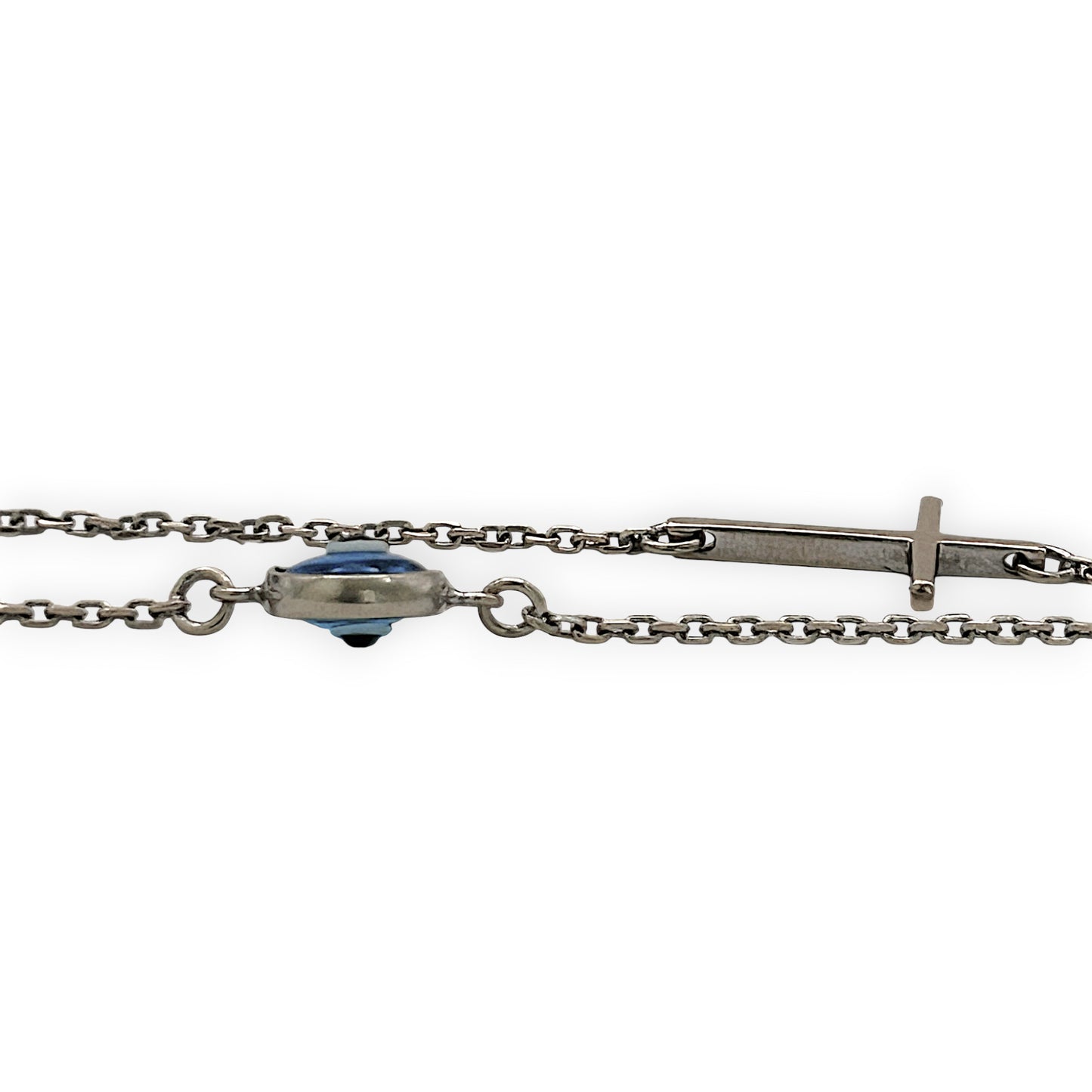 NZGD | 18ct White Gold Blue Evil Eye Cross Bracelet 18.5cm