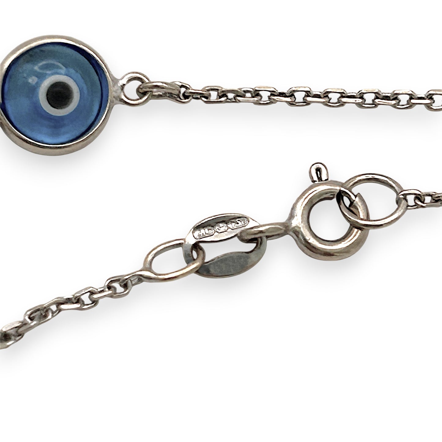 NZGD | 18ct White Gold Blue Evil Eye Cross Bracelet 18.5cm
