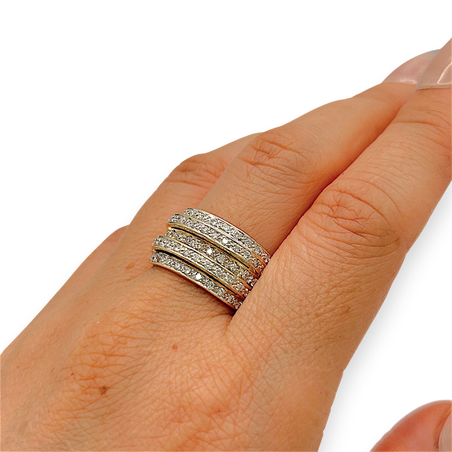 GOLD DEAL | 18kt Gold Multi‑Row Diamond Ring Valuation $6,890 TDW 0.710ct.