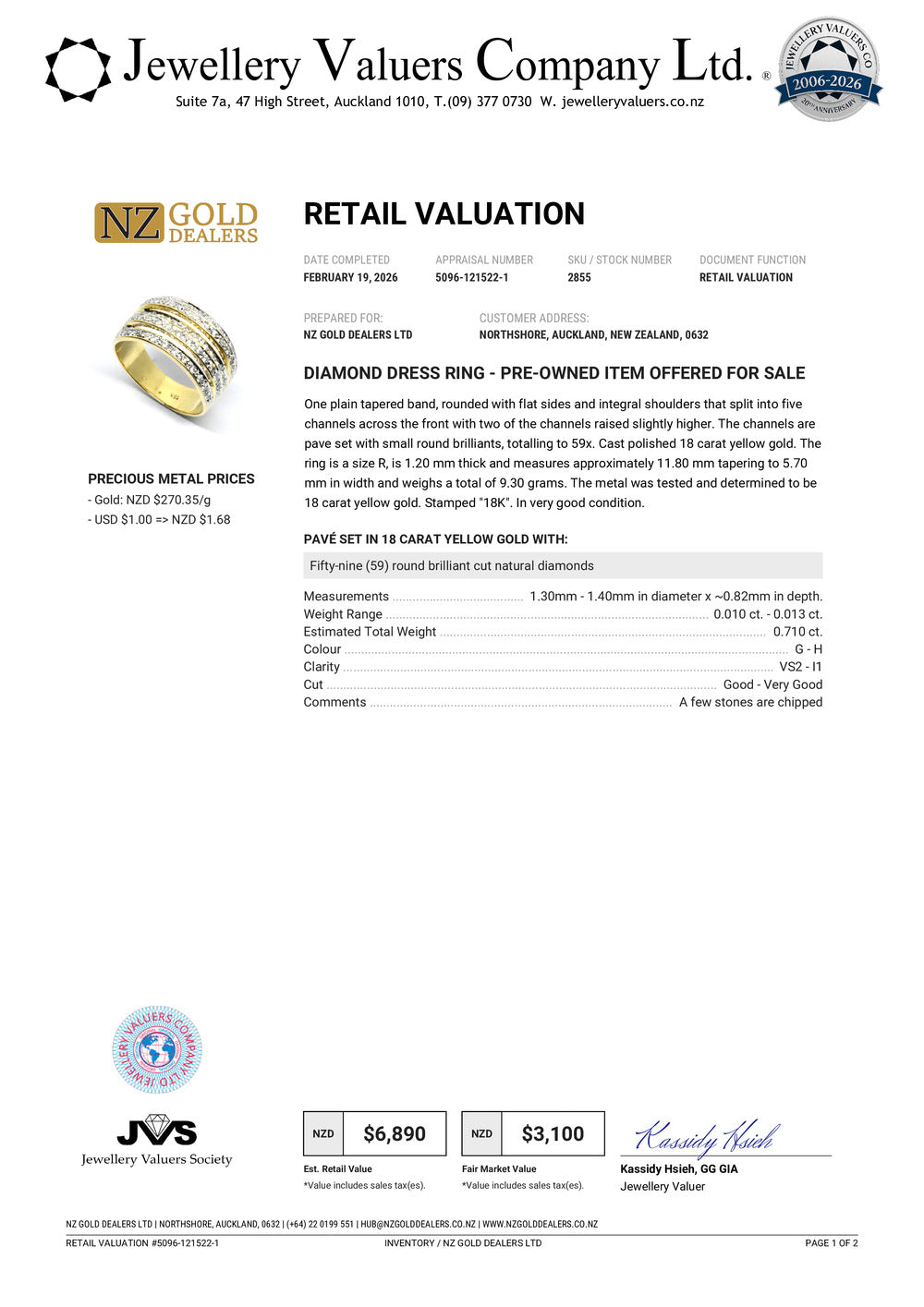 GOLD DEAL | 18kt Gold Multi‑Row Diamond Ring Valuation $6,890 TDW 0.710ct.