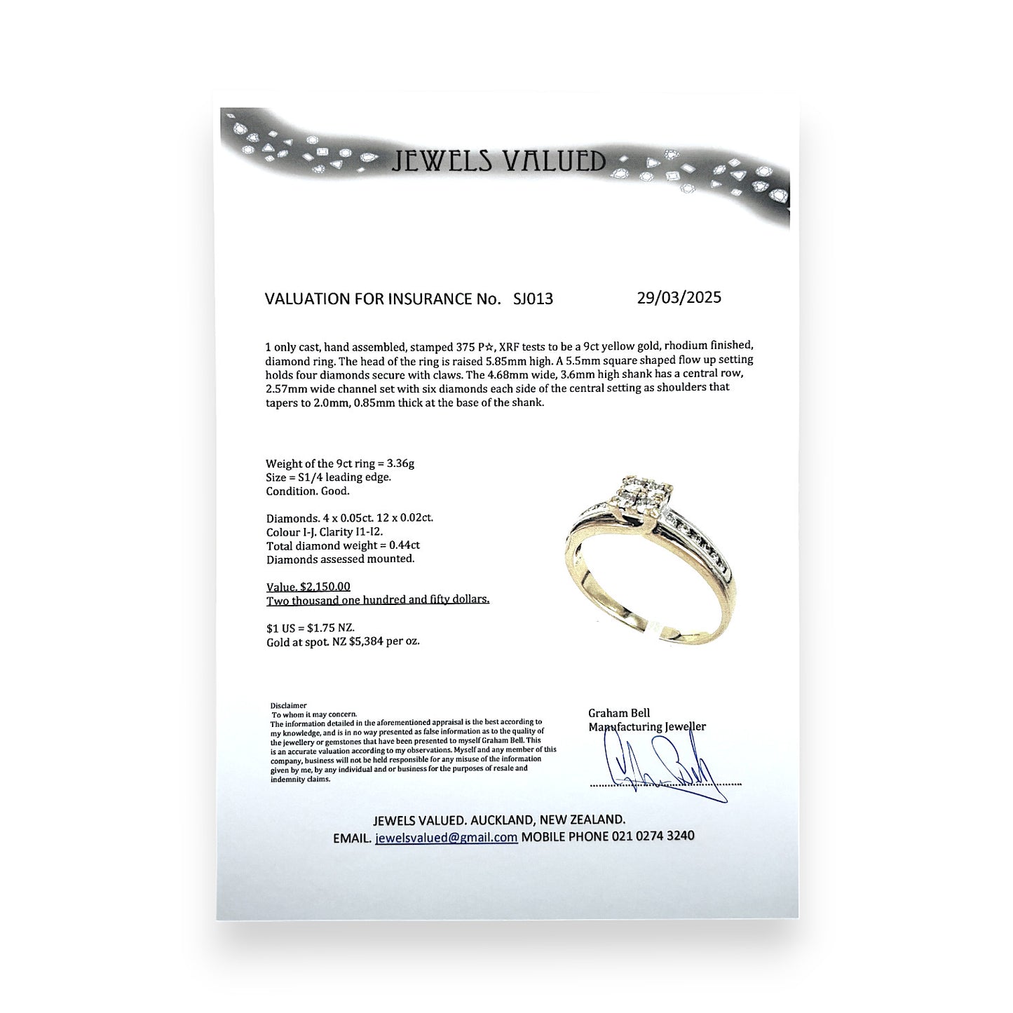 GOLD DEAL | 9ct Gold Sparkling Diamond Exquisite Ring, Size S1/4 Valutaion $2,150