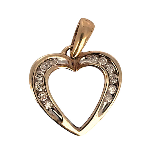 9ct Gold Heart Solid Pendant with Diamonds. R # 287
