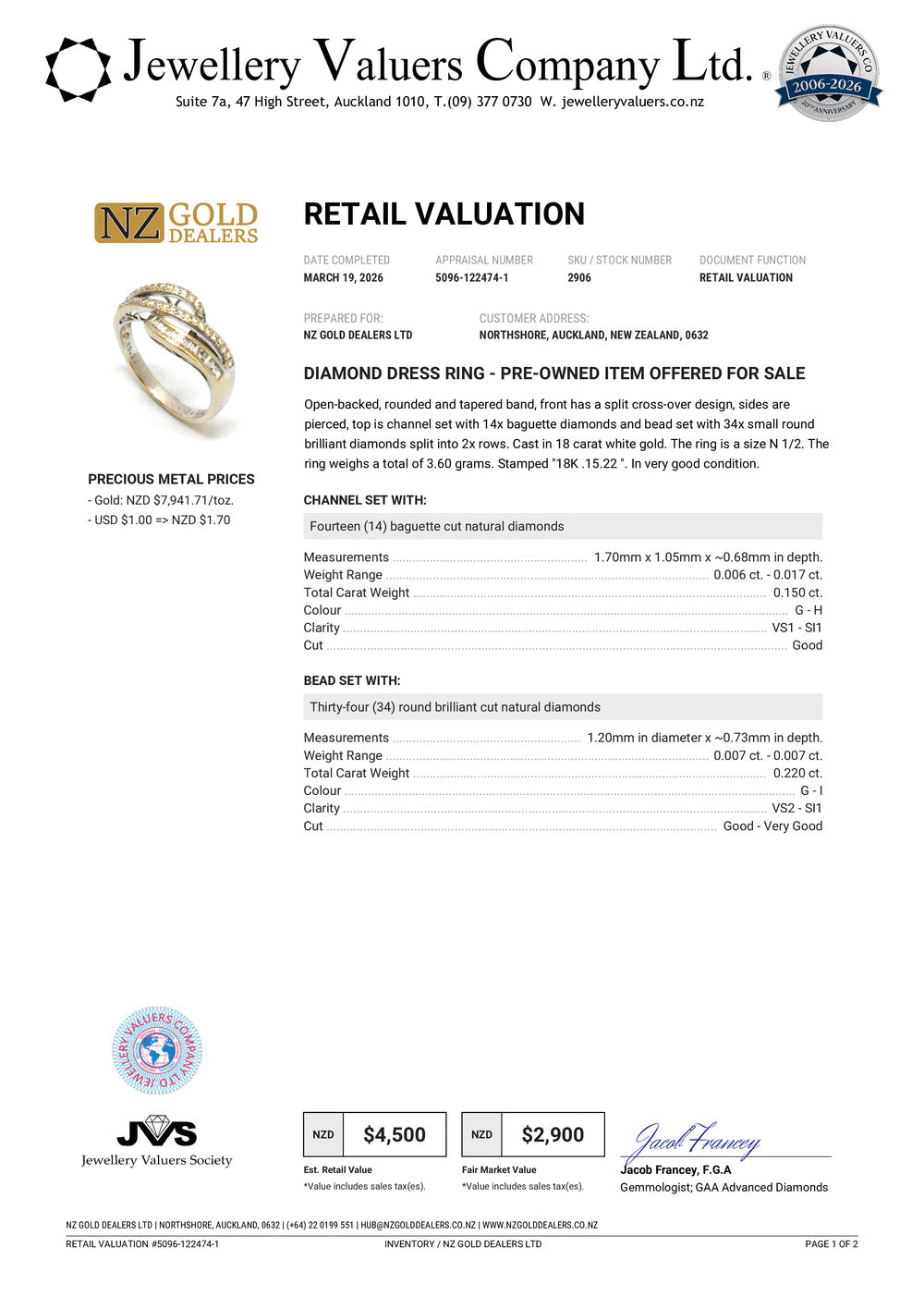 NZGD | 18ct Gold Luxe Baguette & Brilliant Ring Valuation $4,500