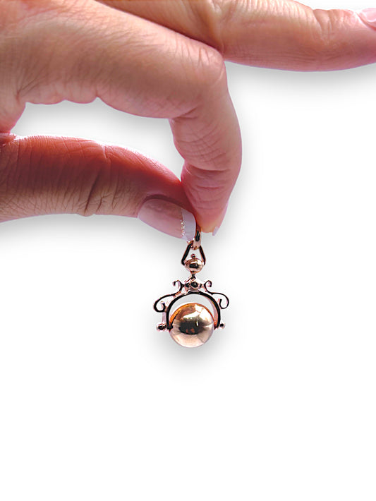 9ct Vintage Rose Gold Euro 12mm Spinning Ball Pendant. R # 291