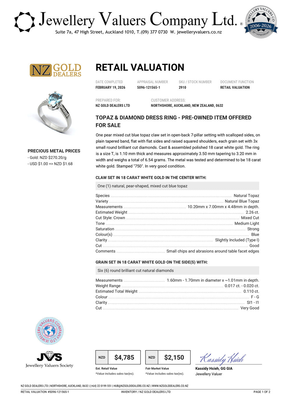 GOLD DEAL | 18kt White Gold Blue Topaz Reverie Ring Valuation $4,785