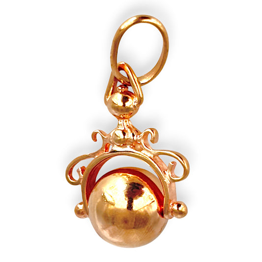 9ct Vintage Rose Gold Euro 12mm Spinning Ball Pendant. R # 291