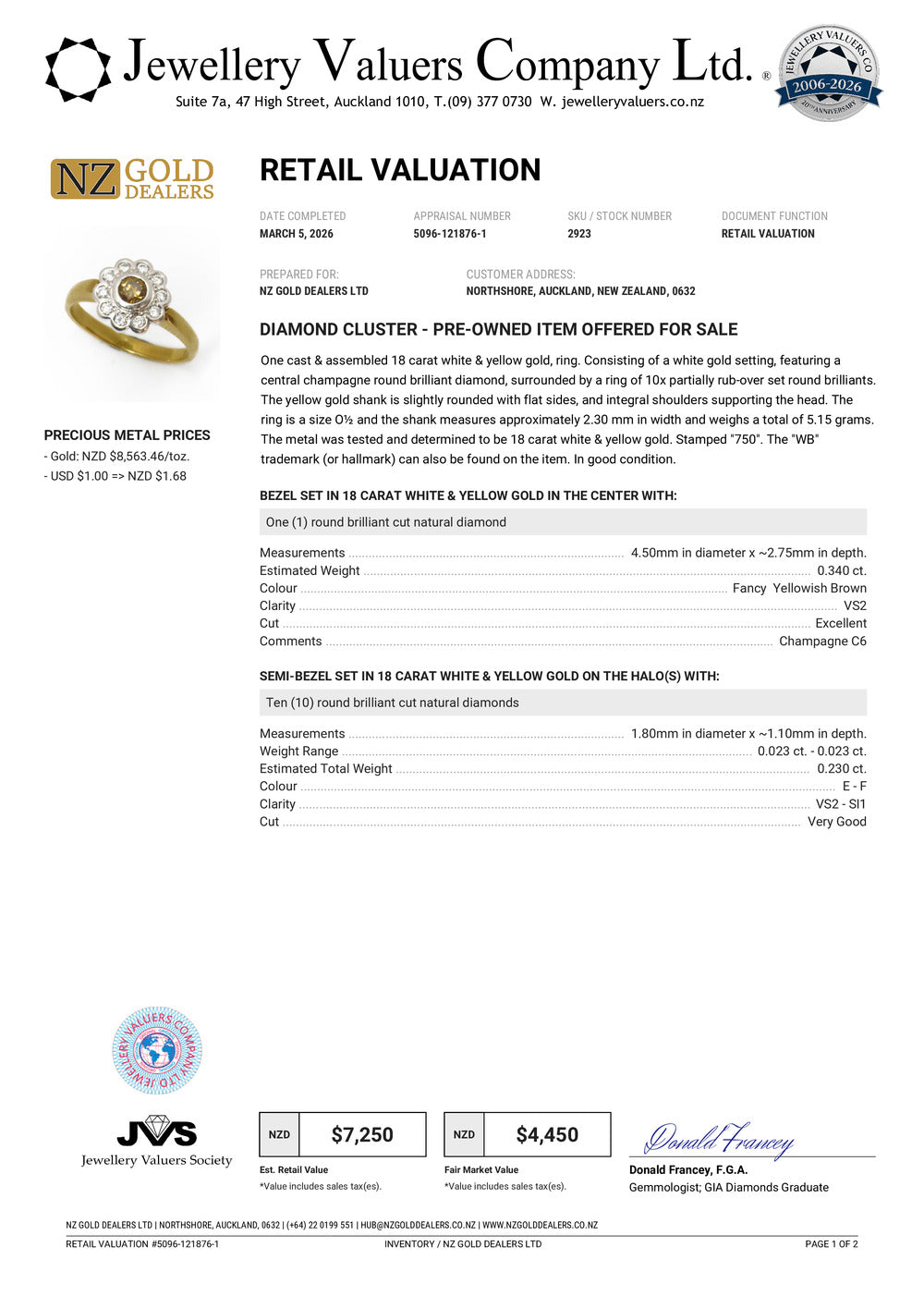 NZGD | 18ct Gold Champagne Bloom Diamond Ring Valuation $7,250