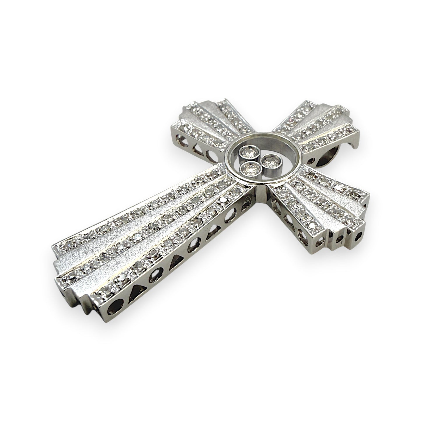 NZGD | 18ct White Gold Lumière Trinity Cross Pendant 39.3mm