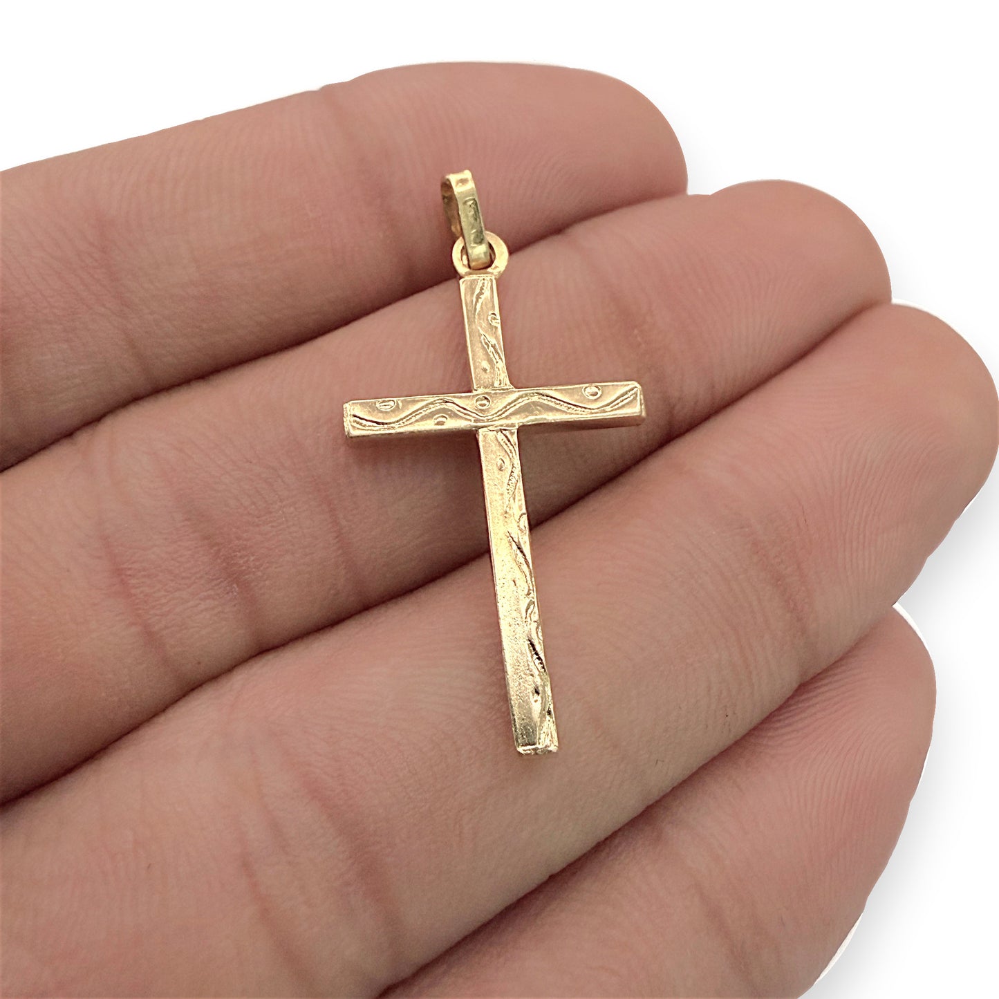 NZGD | 18ct Gold Artisan Textured Cross 30.8mm