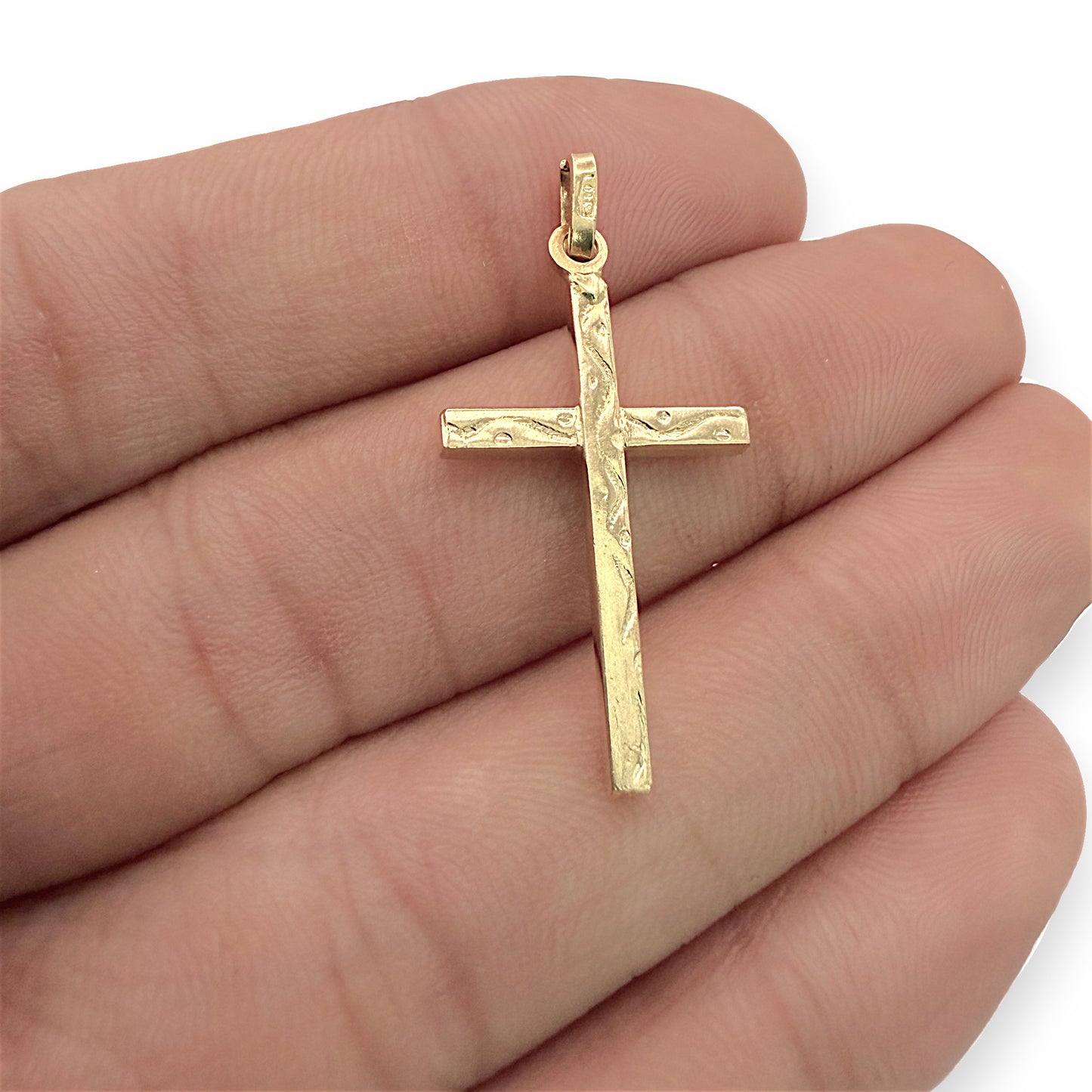 NZGD | 18ct Gold Artisan Textured Cross 30.8mm
