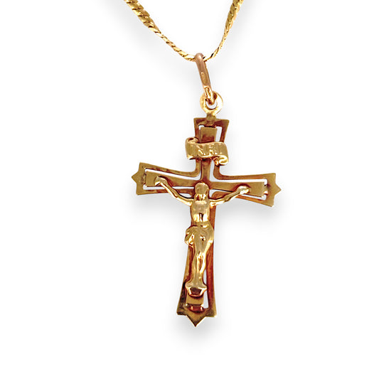 9ct Gold Crucifix Flat Cross Pendant. R # 301