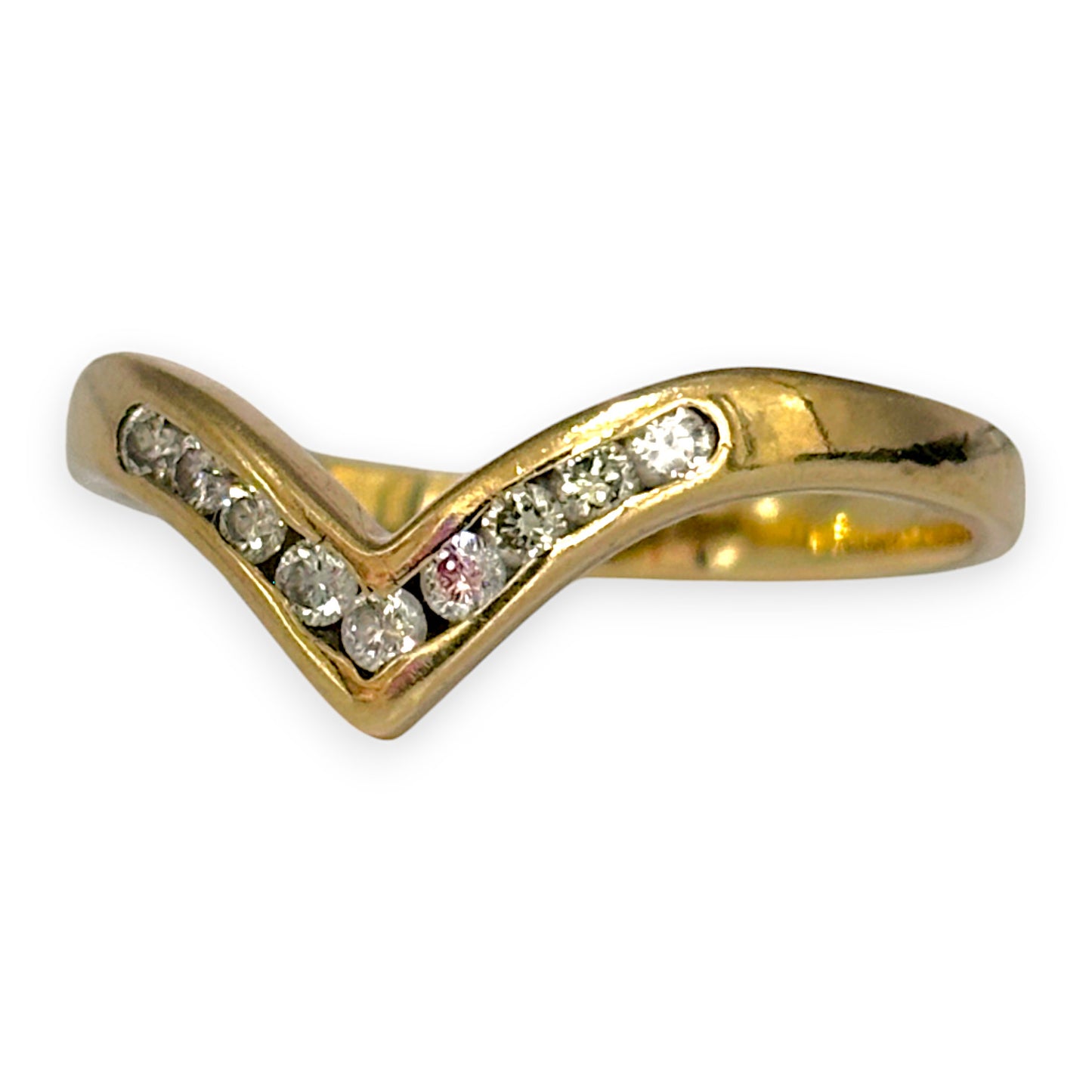 GOLD DEAL | 9kt Gold Nova Wishbone Ring with Diamonds Size N 1/2