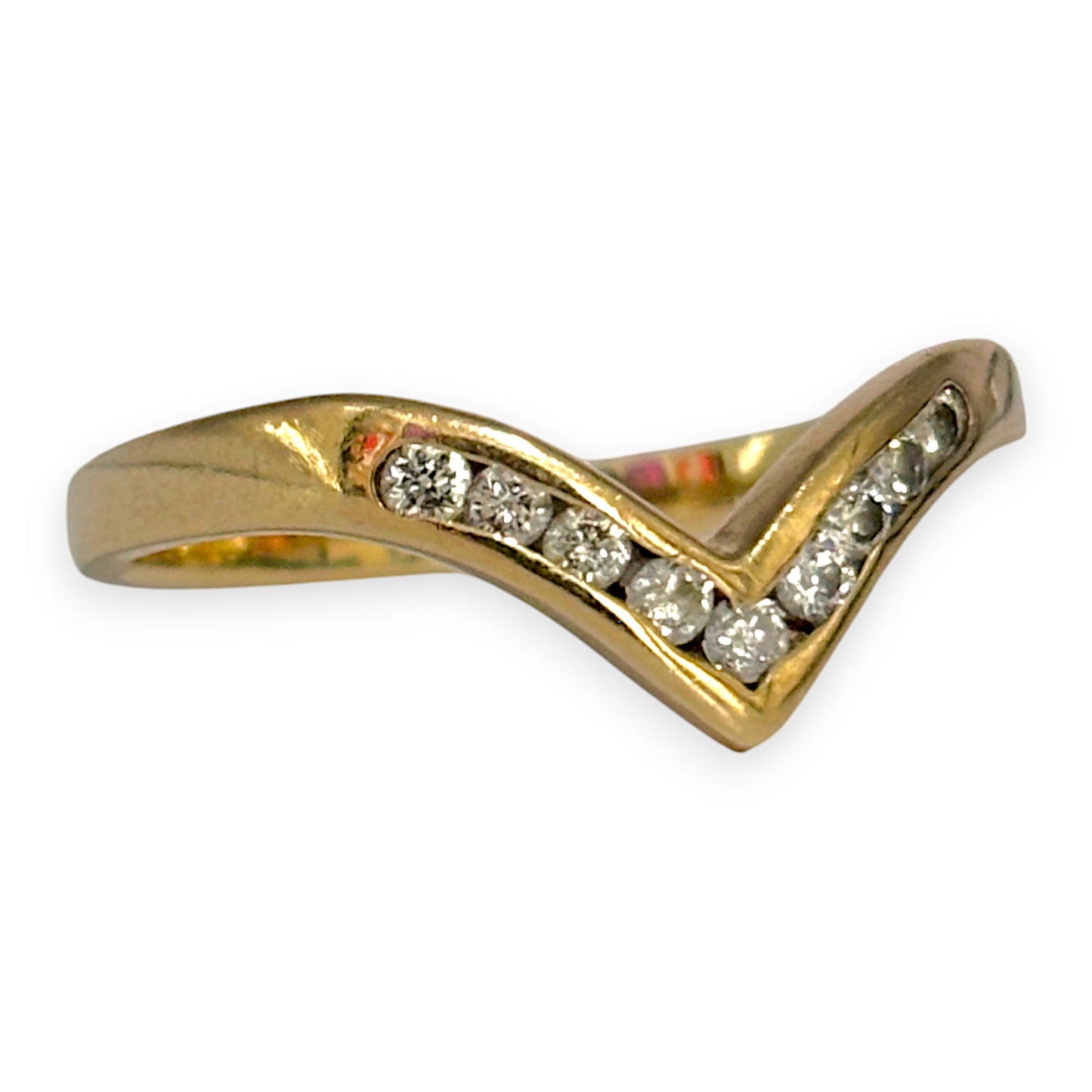 GOLD DEAL | 9kt Gold Nova Wishbone Ring with Diamonds Size N 1/2