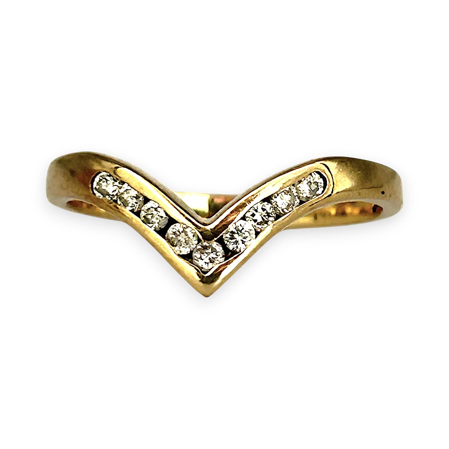 GOLD DEAL | 9kt Gold Nova Wishbone Ring with Diamonds Size N 1/2