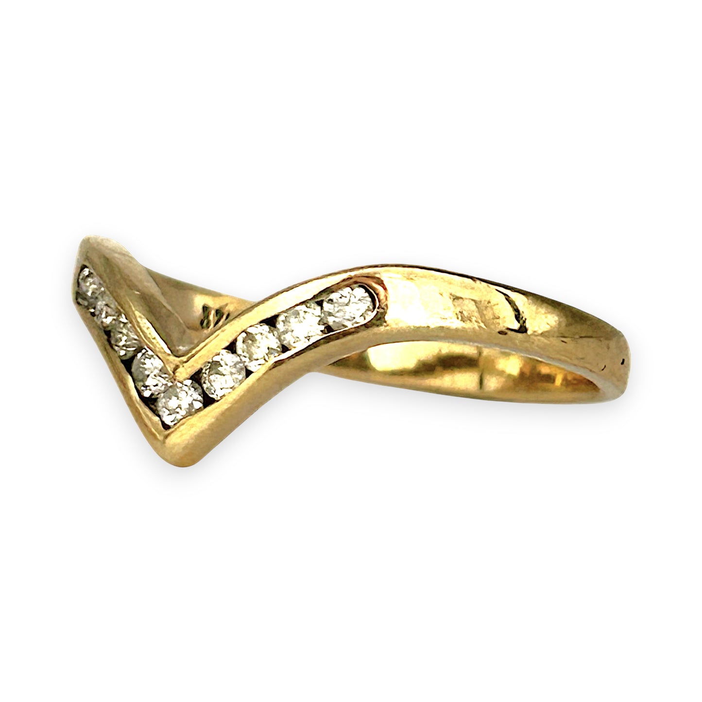 GOLD DEAL | 9kt Gold Nova Wishbone Ring with Diamonds Size N 1/2