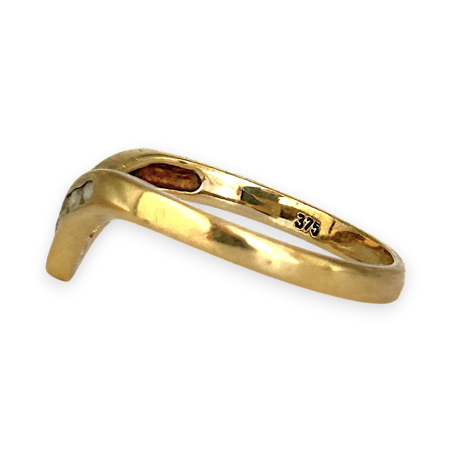 GOLD DEAL | 9kt Gold Nova Wishbone Ring with Diamonds Size N 1/2