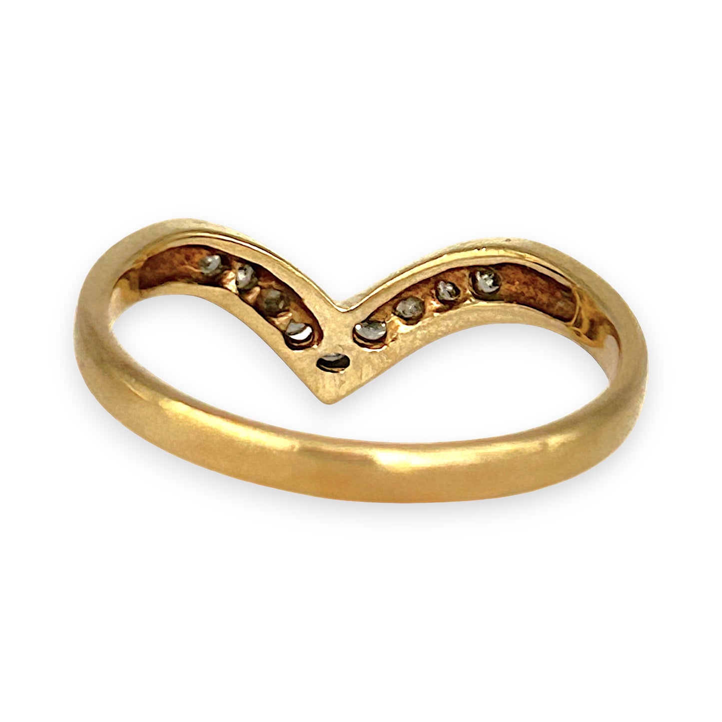 GOLD DEAL | 9kt Gold Nova Wishbone Ring with Diamonds Size N 1/2