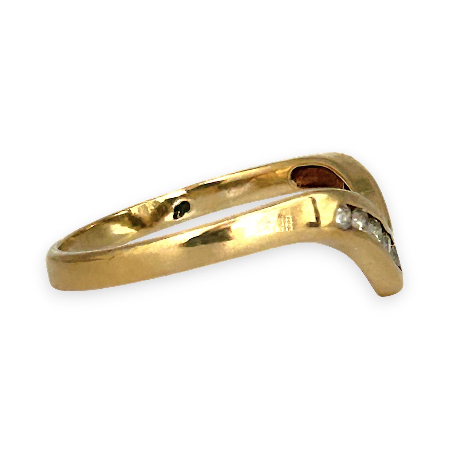 GOLD DEAL | 9kt Gold Nova Wishbone Ring with Diamonds Size N 1/2
