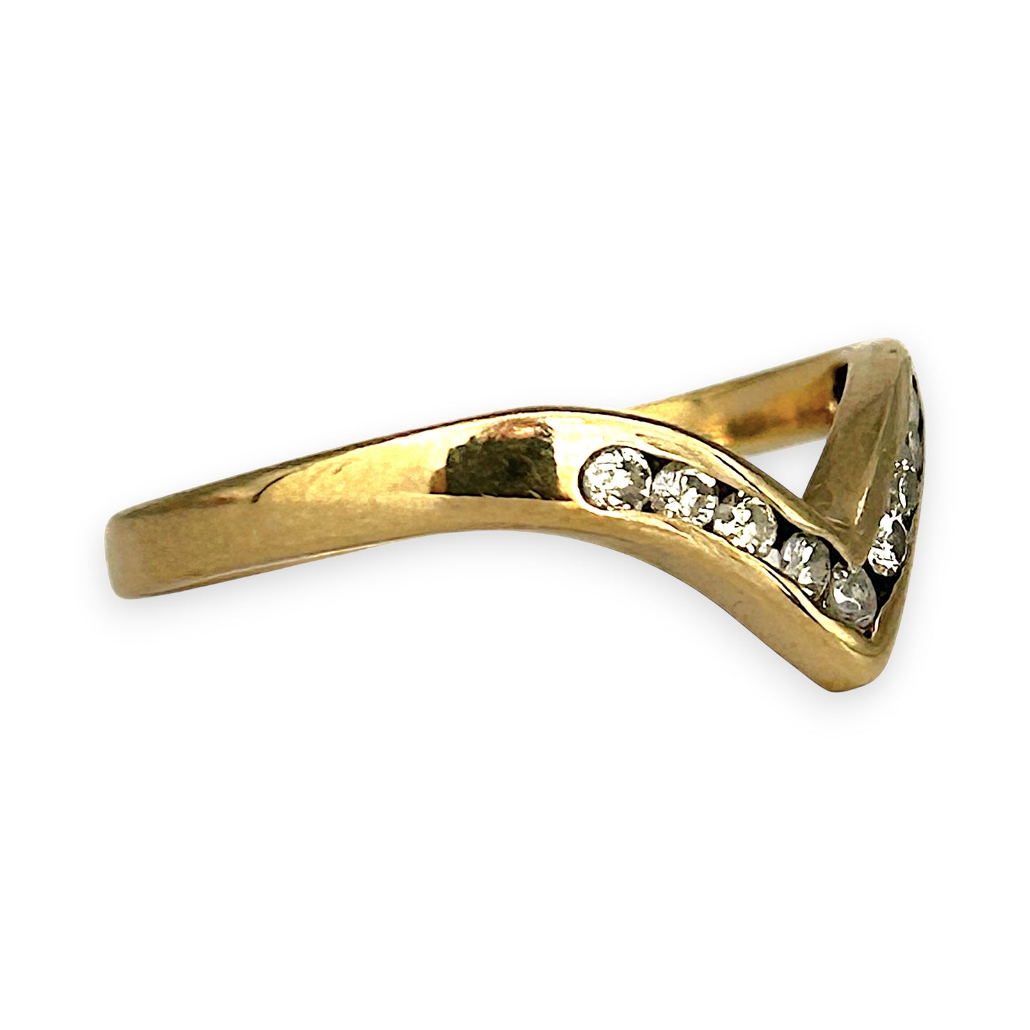 GOLD DEAL | 9kt Gold Nova Wishbone Ring with Diamonds Size N 1/2
