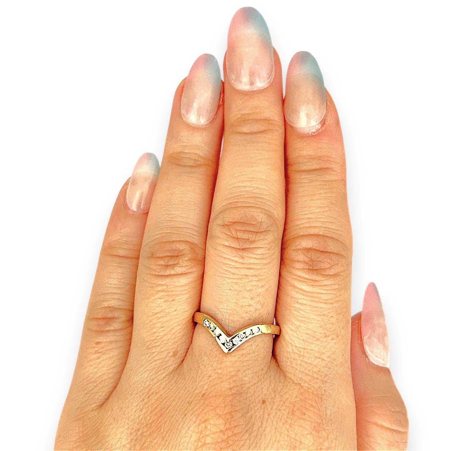 GOLD DEAL | 9kt Gold Nova Wishbone Ring with Diamonds Size N 1/2