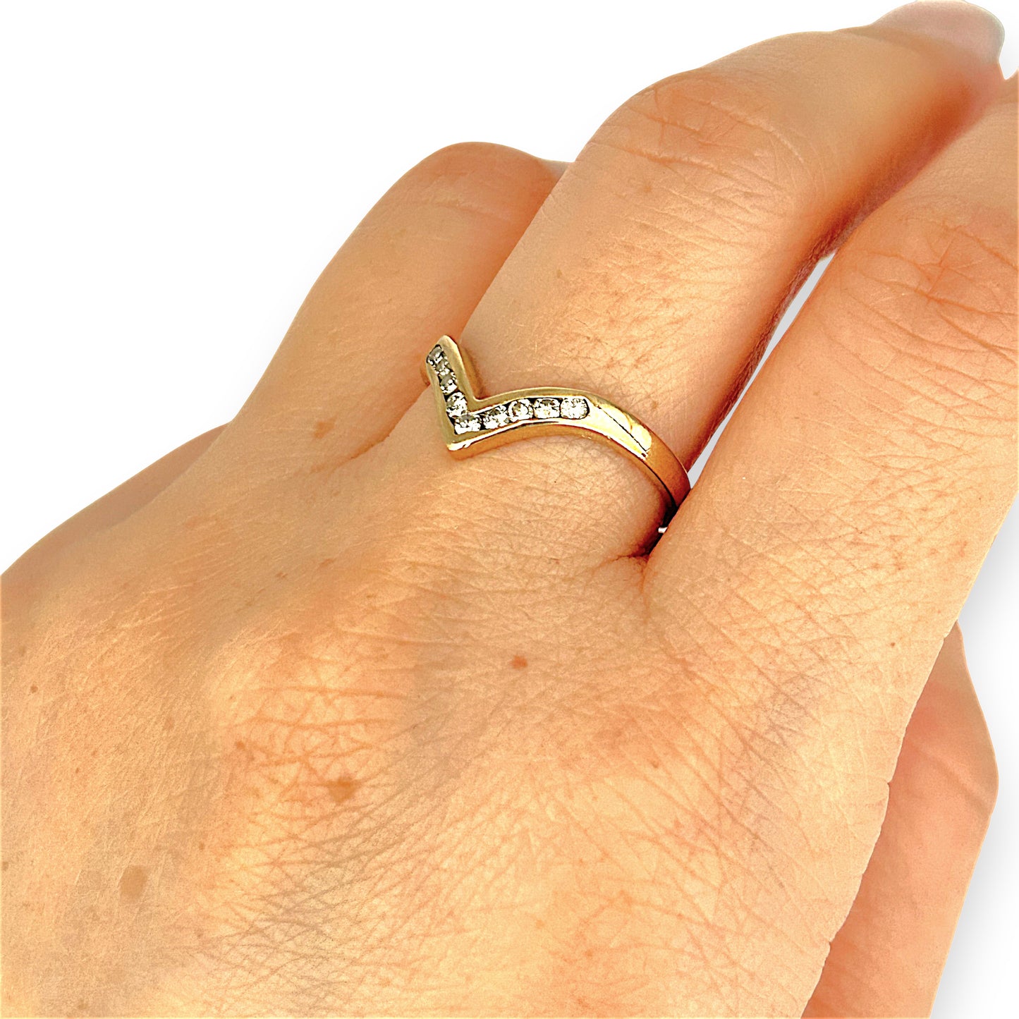 GOLD DEAL | 9kt Gold Nova Wishbone Ring with Diamonds Size N 1/2