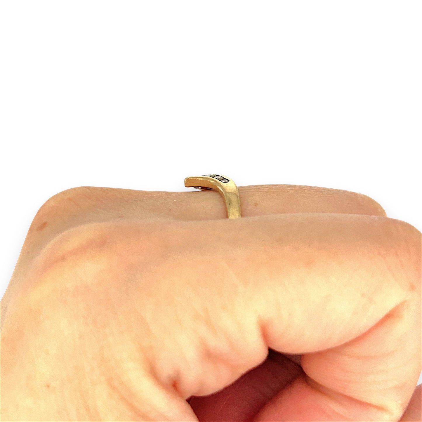 GOLD DEAL | 9kt Gold Nova Wishbone Ring with Diamonds Size N 1/2