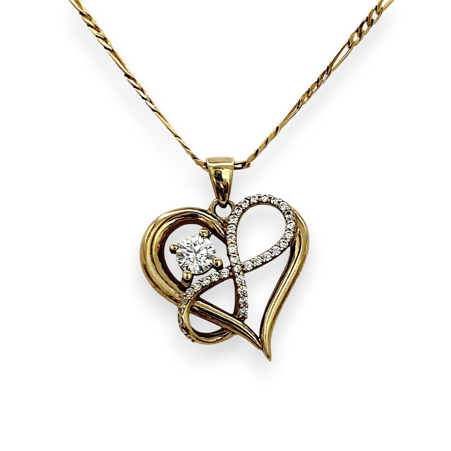 NZGD | 9ct Gold Lustre Heart Figaro Necklace 49cm