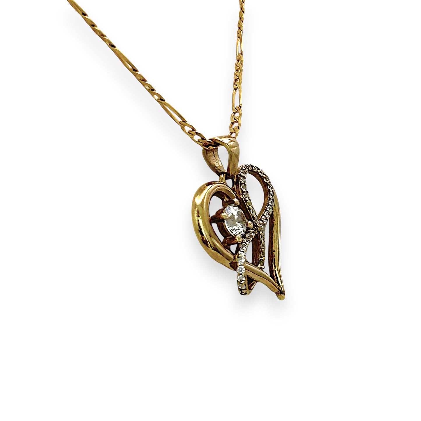 NZGD | 9ct Gold Lustre Heart Figaro Necklace 49cm