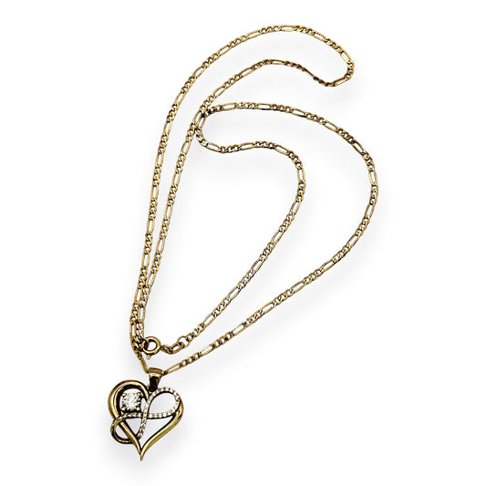 NZGD | 9ct Gold Lustre Heart Figaro Necklace 49cm