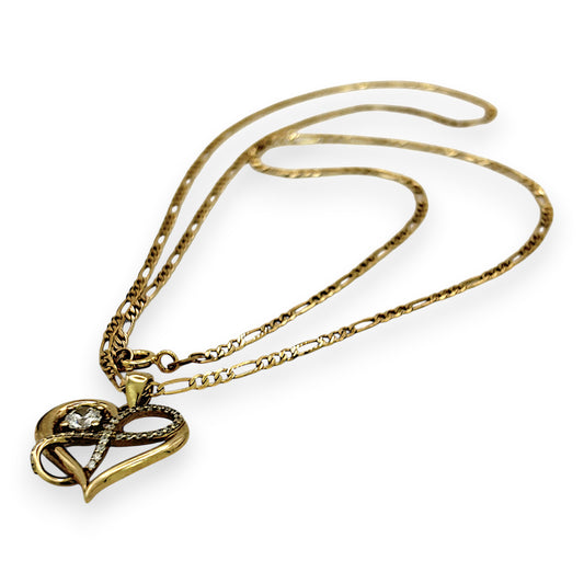 NZGD | 9ct Gold Lustre Heart Figaro Necklace 49cm