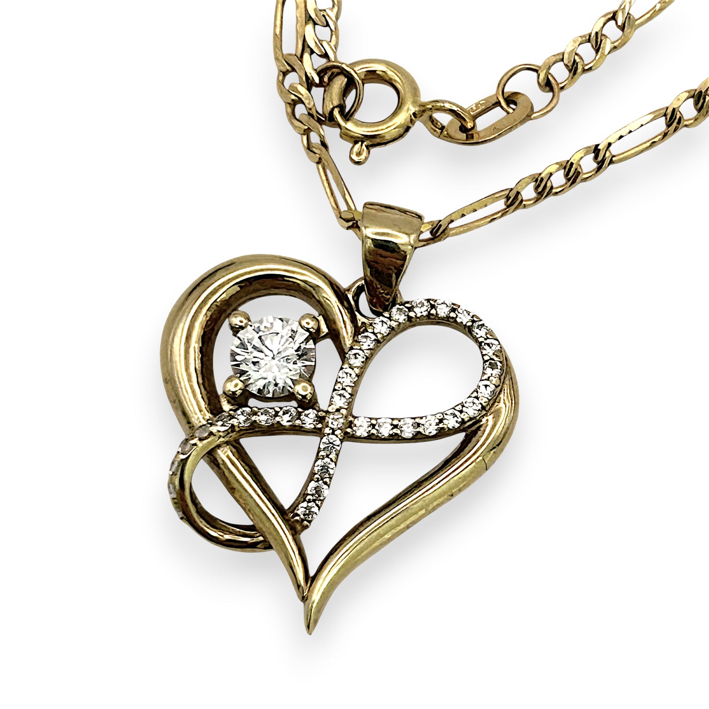 NZGD | 9ct Gold Lustre Heart Figaro Necklace 49cm