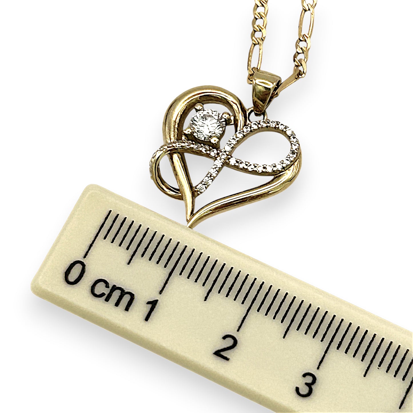 NZGD | 9ct Gold Lustre Heart Figaro Necklace 49cm