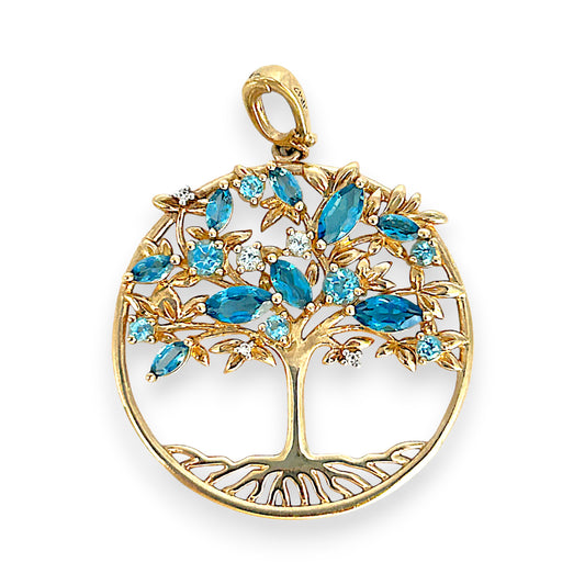 GOLD DEAL | FLASH SALE 9ct (9K) Gold Tree of Life Pendant with Blue Sapphire and Diamonds