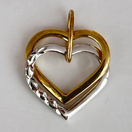 GOLD DEAL | 9ct (9kt) Two Tone Gold Intertwined Hearts Reverie Pendant
