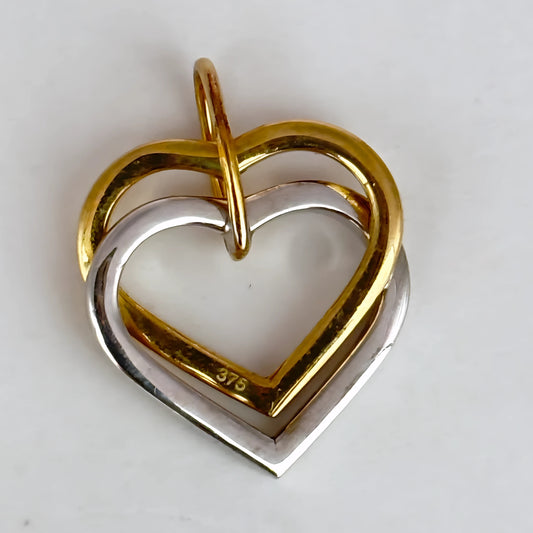 GOLD DEAL | 9ct (9kt) Two Tone Gold Intertwined Hearts Reverie Pendant