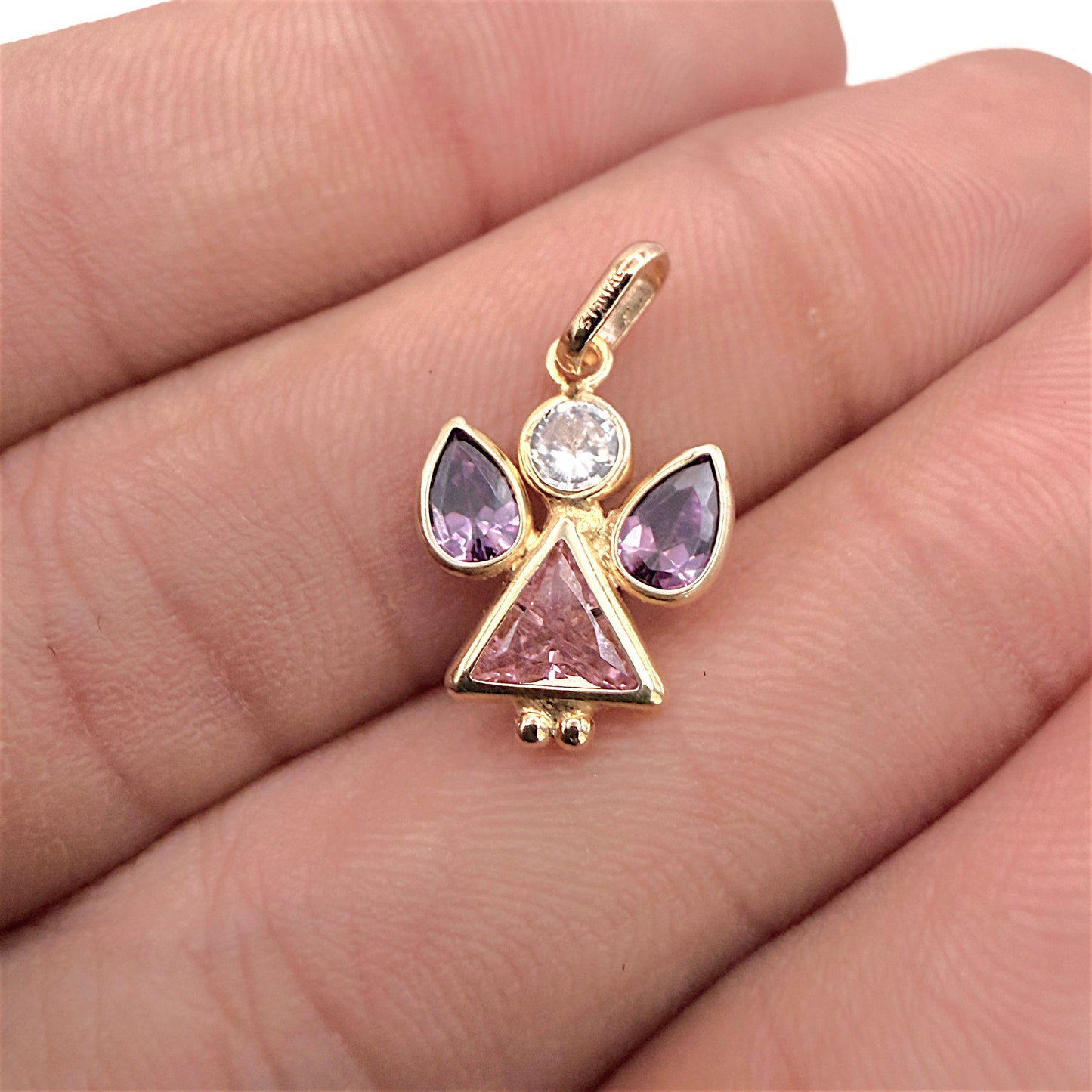 BRAND NEW | 9ct Gold Golden Guardian Angel CZ Pendant / Charm