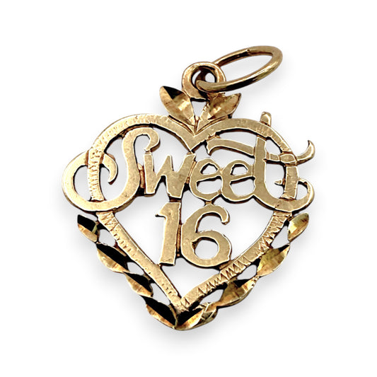 BRAND NEW | 9ct Gold Artisan Heart Charm/Pendant - Sweet 16