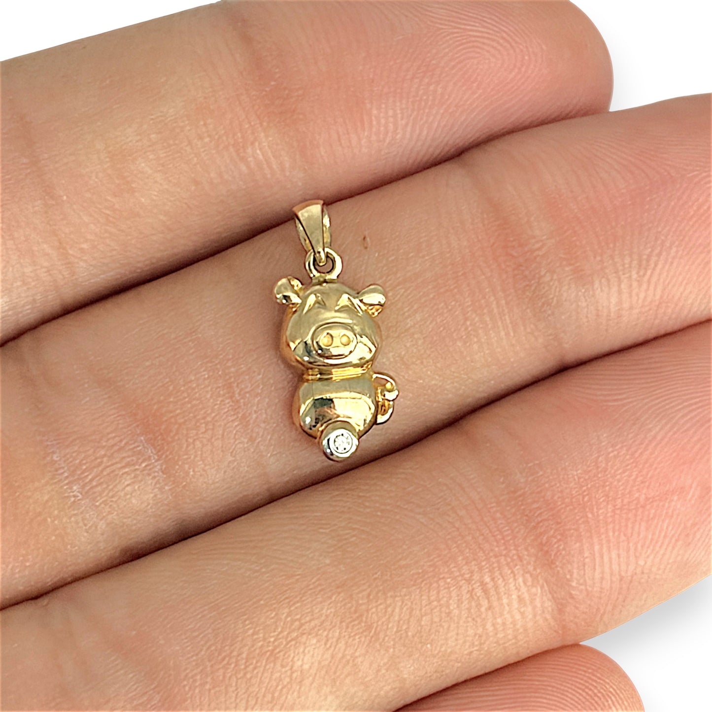 BRAND NEW | 9ct Gold Golden Fortune Pig Pendant with Natrual Diamond