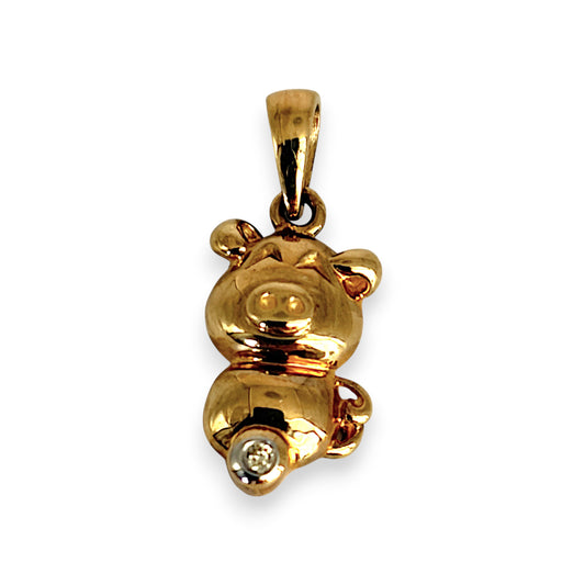 BRAND NEW | 9ct Gold Golden Fortune Pig Pendant with Natrual Diamond