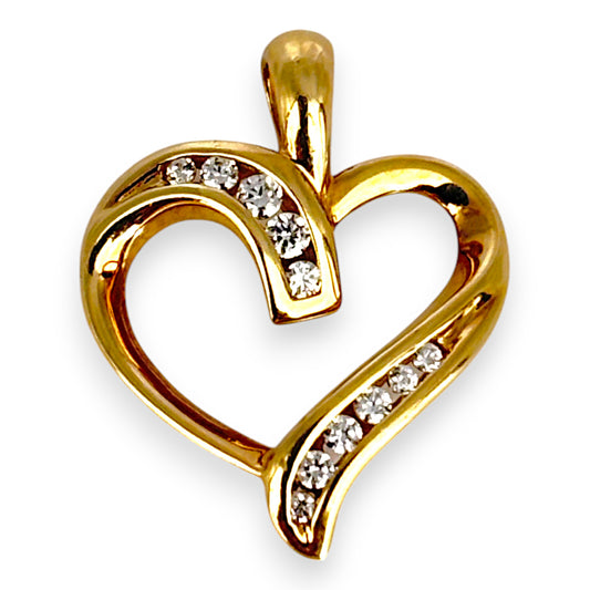 9ct Gold Heart Smooth Pendant with Diamonds. R # 341